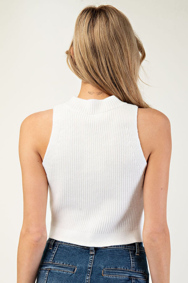 White Mock Neck Short Sleeve Top