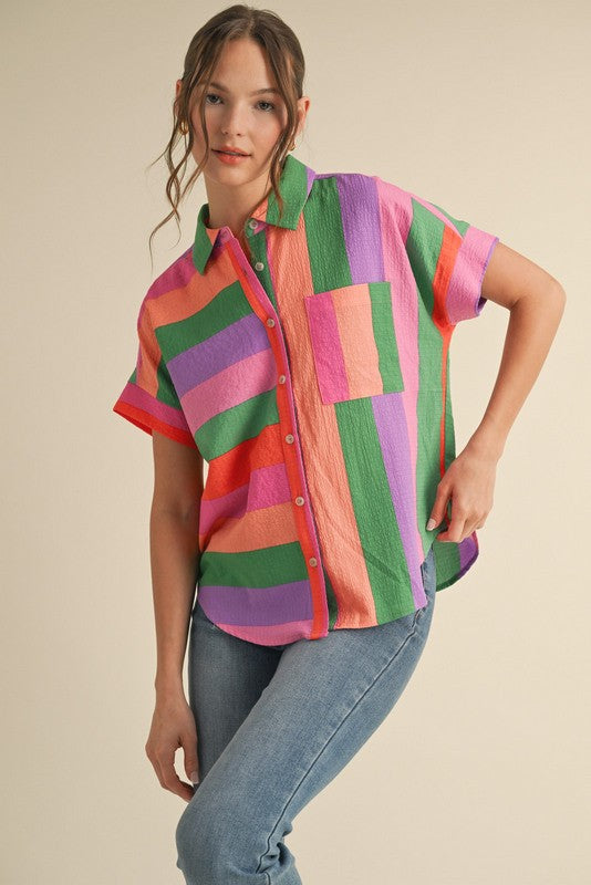 Multicolor Stripes Button-up Top