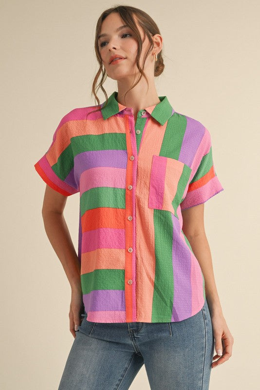 Multicolor Stripes Button-up Top