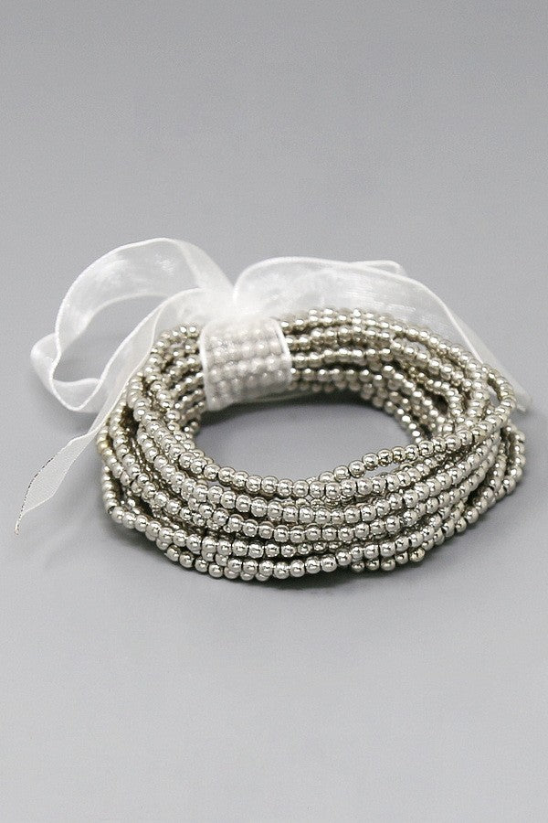 Metal Ball Beaded Stackable Elastic Bracelet Set