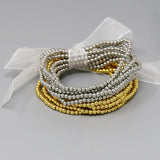 Metal Ball Beaded Stackable Elastic Bracelet Set