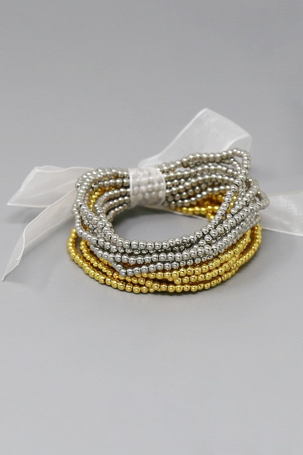 Metal Ball Beaded Stackable Elastic Bracelet Set