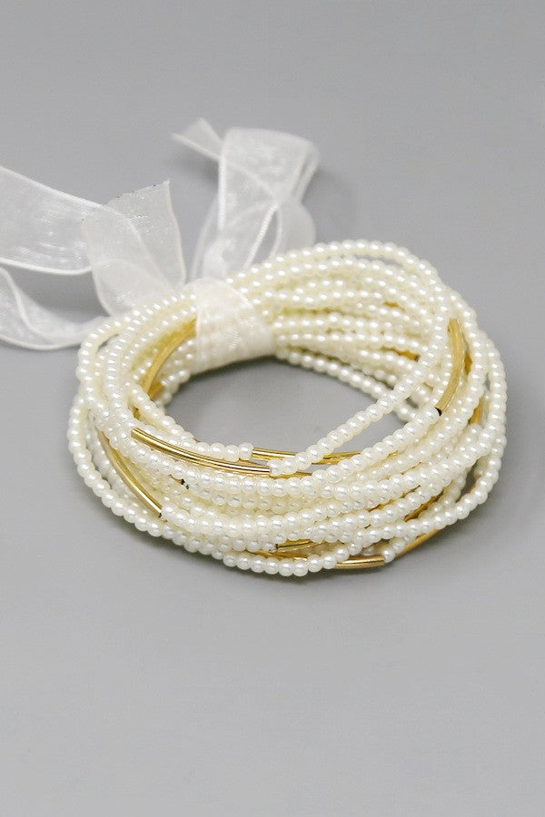 Pearl Beaded Stackable Elastic Bracelet Set