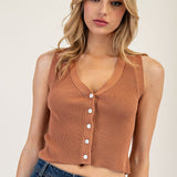 Rust Button Down V-neck Tank Top