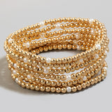 7Pc Pearl And Metallic Beaded Bracelet Set