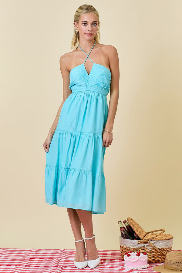 Sky Blue Halter Midi Dress