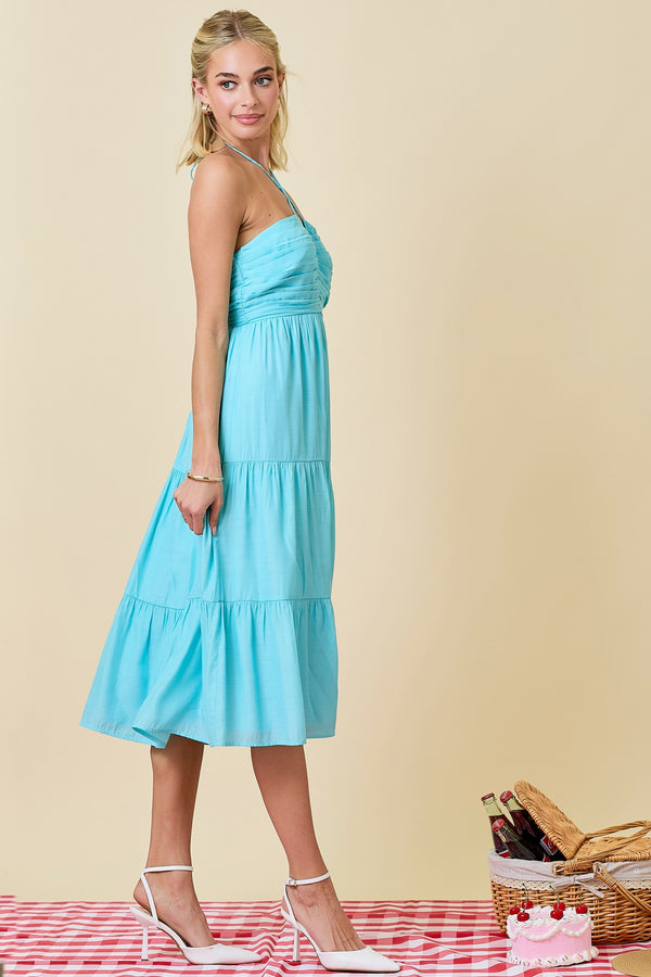 Sky Blue Halter Midi Dress