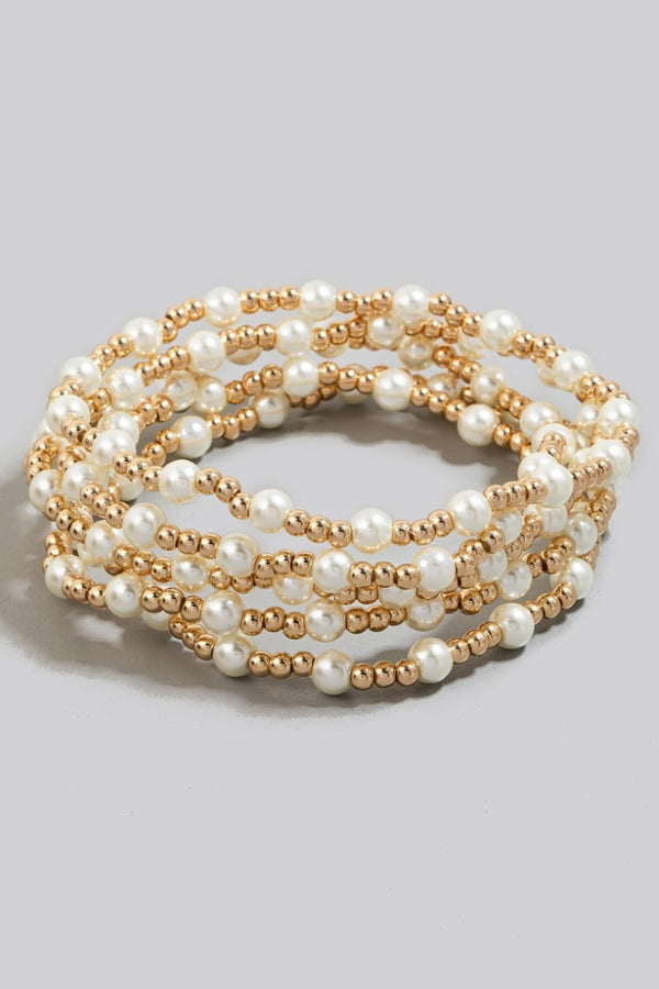 Pearl And Metallic Beaded Bracelet Set