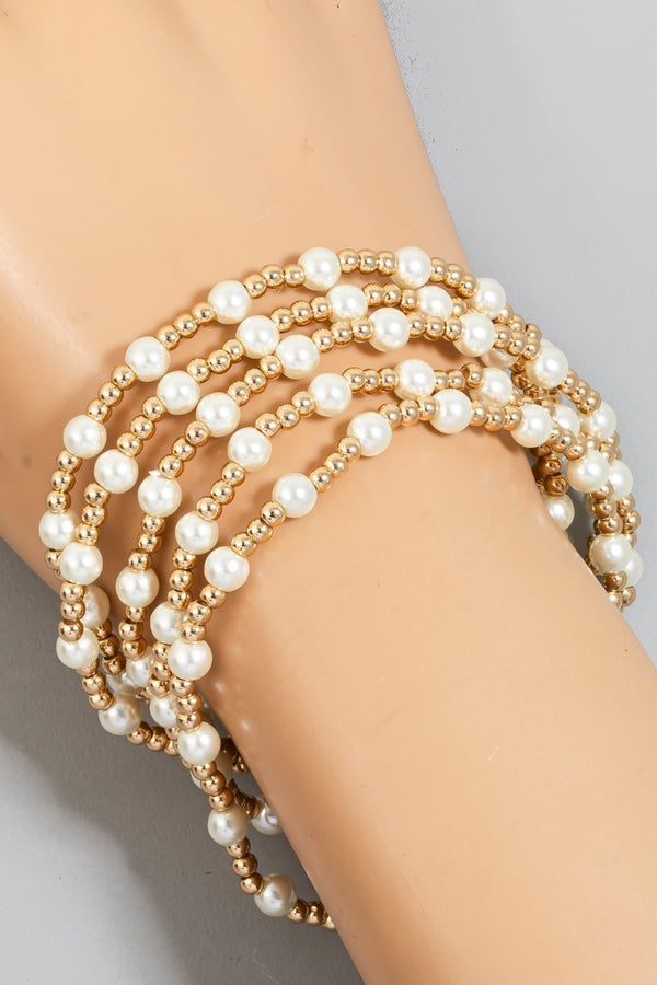 Pearl And Metallic Beaded Bracelet Set