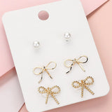 Pearl And Bow Earring Stud Set