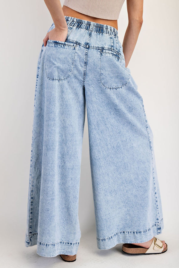 The Elena Mineral Washed Pleated Wide Leg Pants