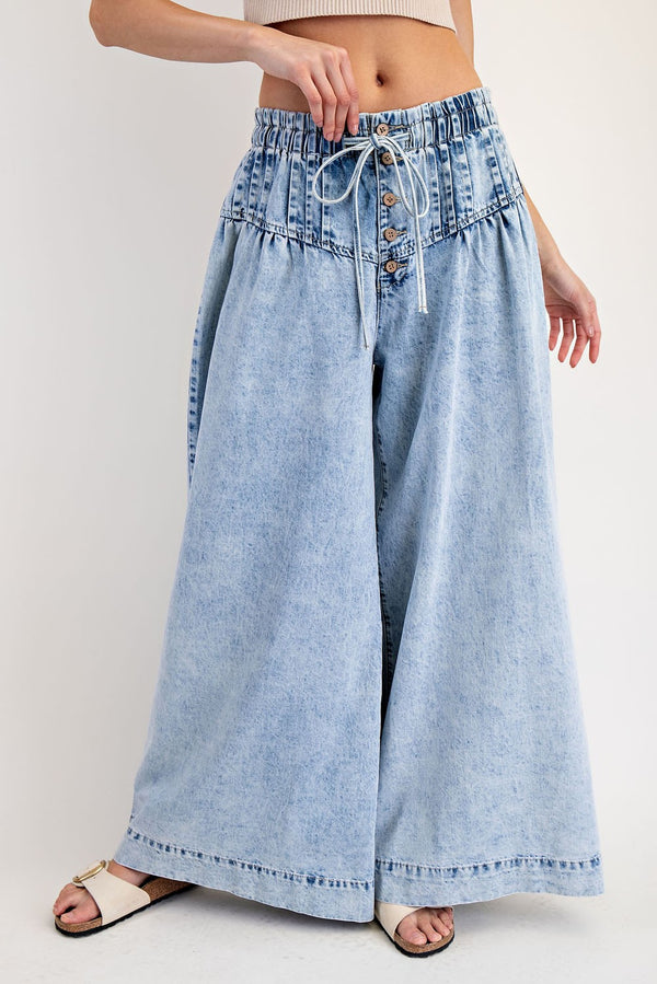 The Elena Mineral Washed Pleated Wide Leg Pants