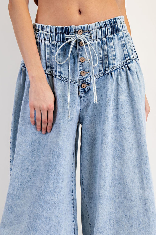 The Elena Mineral Washed Pleated Wide Leg Pants