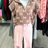Bow Half Zip Top - Mocha