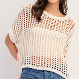 Crochet Knit Sweater Oatmeal