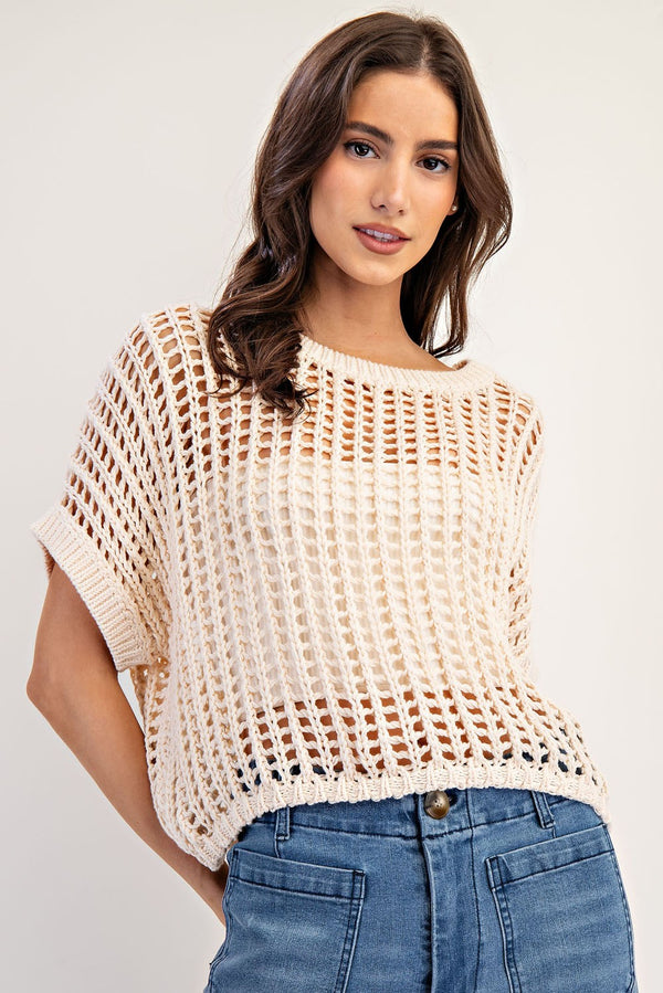 Crochet Knit Sweater Oatmeal