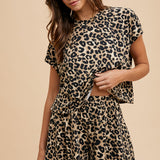 Soft Touch Leopard Knit Top & Flare Shorts Set
