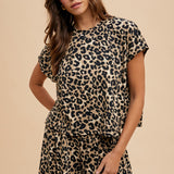 Soft Touch Leopard Knit Top & Flare Shorts Set