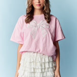 Lace Bow Embroidered Oversized T-Shirt