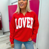 Lover Vinyl Split Neck Graphic Crewneck on Red