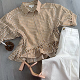 Brown Ruffle Stripe Top