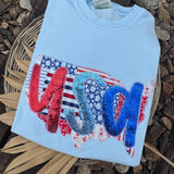 Patchwork USA Patriotic 4th of July Short Sleeve