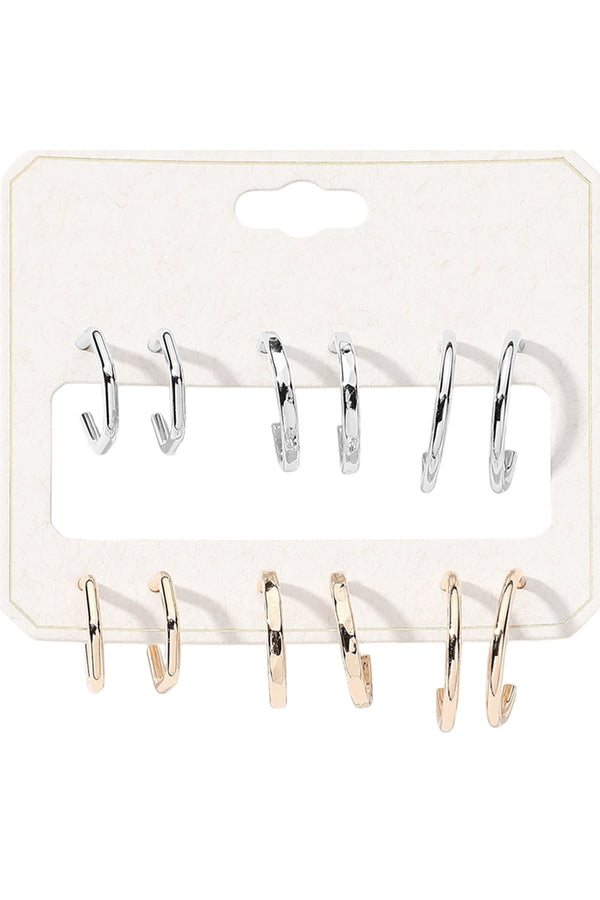 6Pairs - Metal Hoop Earring Set