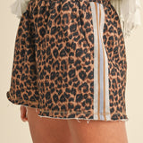 Side Detail Leopard Print French Terry Shorts
