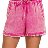 Denim Fray Mineral Wash Shorts