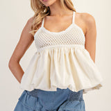 Sleeveless Bubble Hem Crochet Top