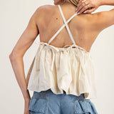 Sleeveless Bubble Hem Crochet Top