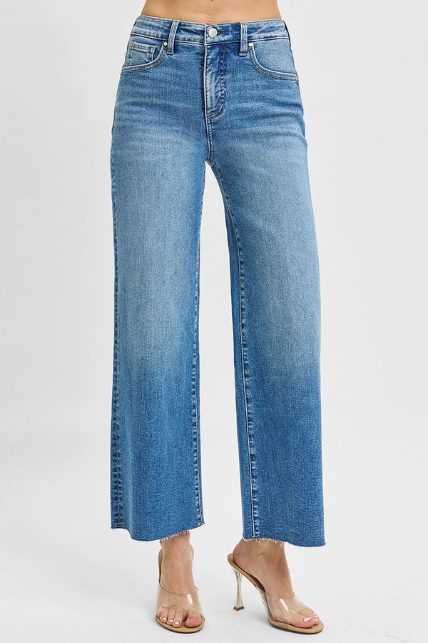 The Nancy Tummy Control High Rise Crop Wide Leg Jeans | Risen Denim
