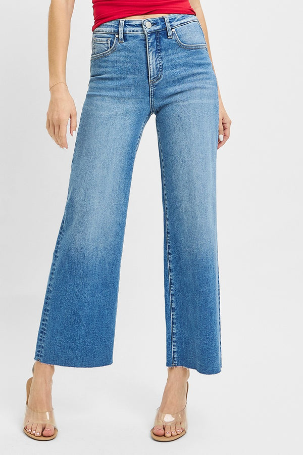 The Nancy Tummy Control High Rise Crop Wide Leg Jeans | Risen Denim
