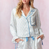 In My Dreams Satin Blue and White Bow Pajama Set