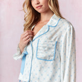 In My Dreams Satin Blue and White Bow Pajama Set