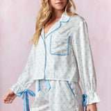 In My Dreams Satin Blue and White Bow Pajama Set