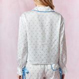 In My Dreams Satin Blue and White Bow Pajama Set