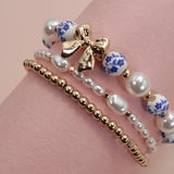 Blue Ceramic Porcelain Bow Multi Layer Bracelet