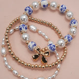 Blue Ceramic Porcelain Bow Multi Layer Bracelet