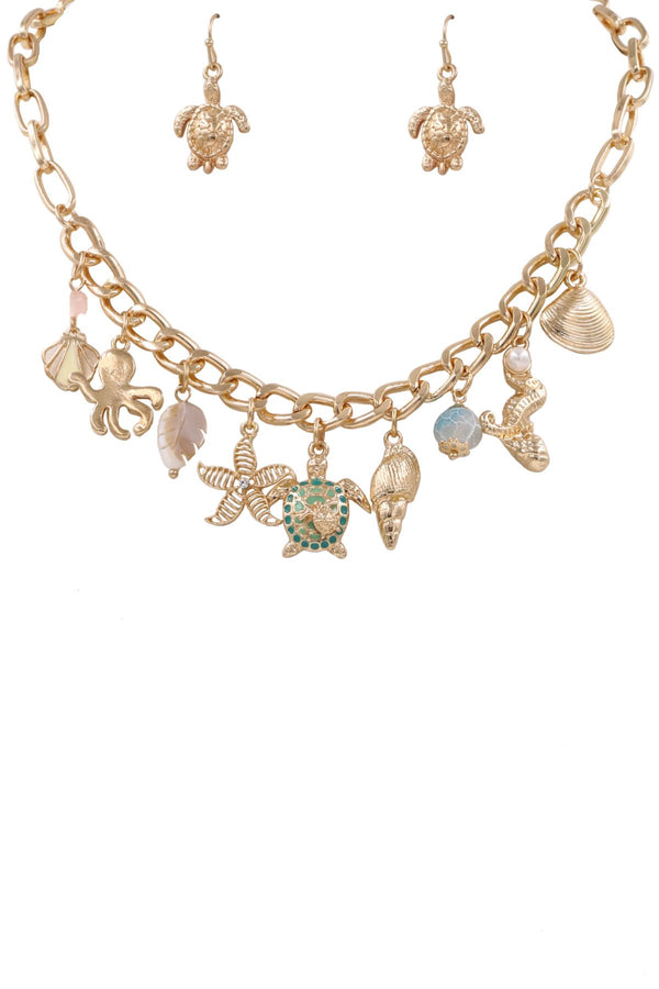 Chunky Chain Beach and Sea Charm Necklace
