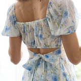 Floral Corset Detail Back Tie Mini Dress
