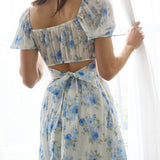 Floral Corset Detail Back Tie Mini Dress