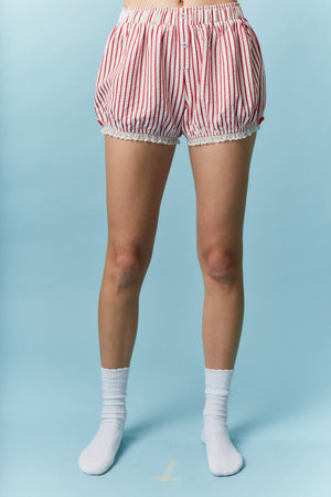 Striped Lace Trim Detail Bloomer Shorts