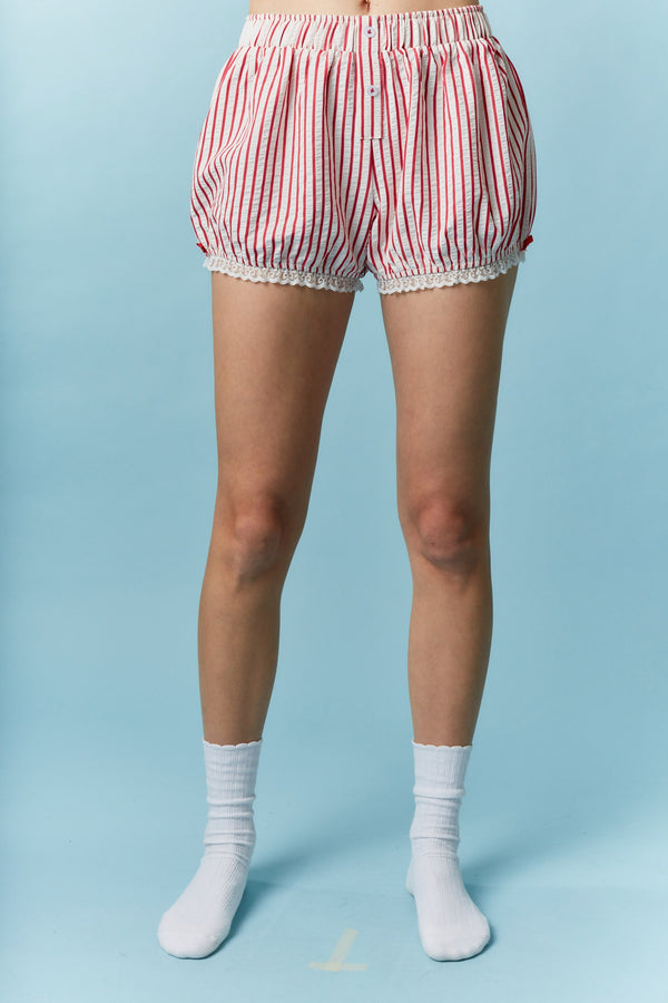 Striped Lace Trim Detail Bloomer Shorts