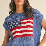 American Flag Open Stitch Sweater Top
