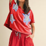 Mineral Washed Star Patched Knit Top