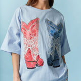 Boot Bow Laser Cut Lace Embroidery Detail T-shirt