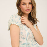 Floral Clip Dot Ribbon Detail Crop Top