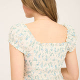 Floral Clip Dot Ribbon Detail Crop Top