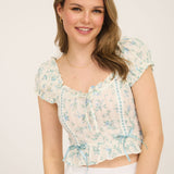 Floral Clip Dot Ribbon Detail Crop Top
